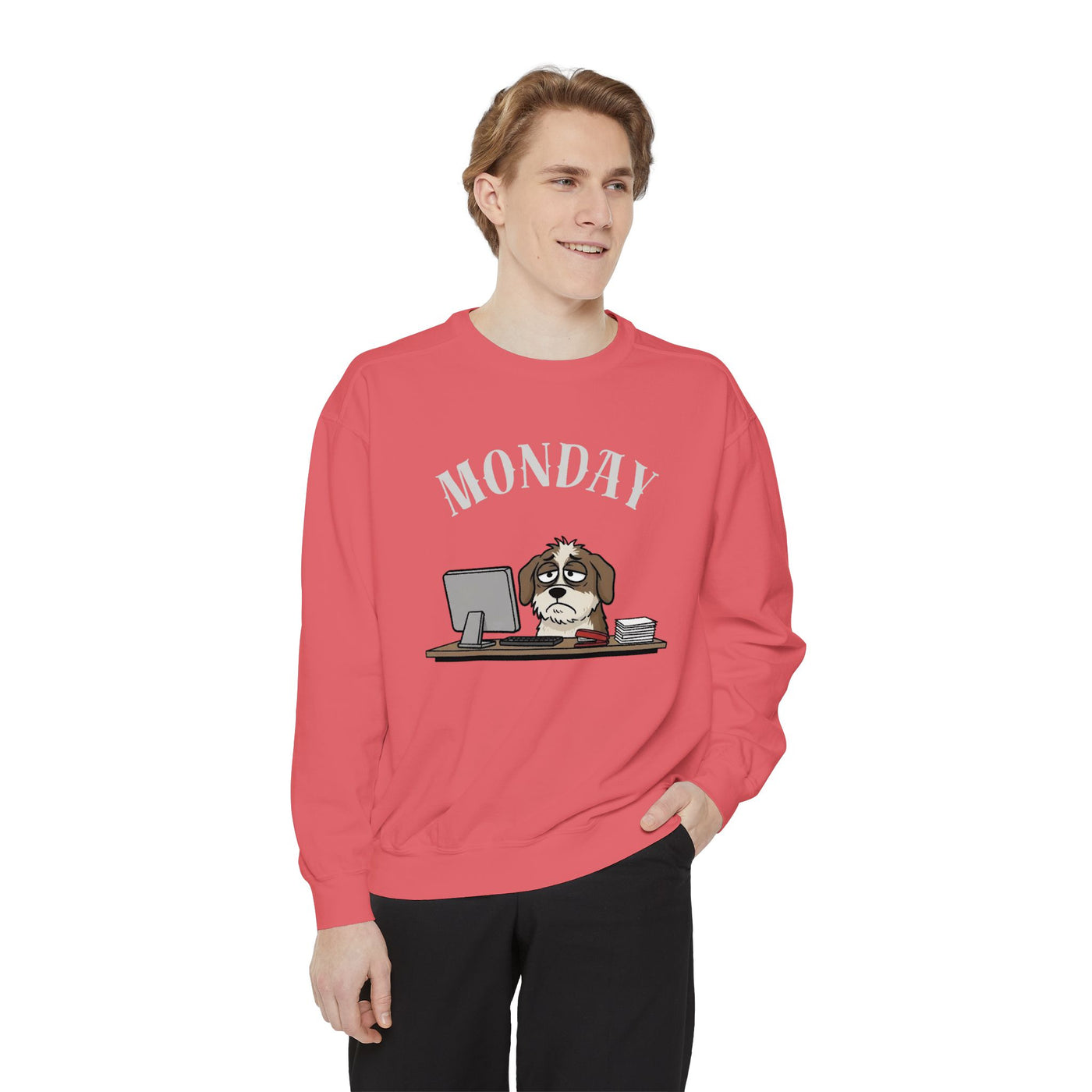 Monday Face Dog Stares Blankly Unisex Crewneck Sweatshirt style 5