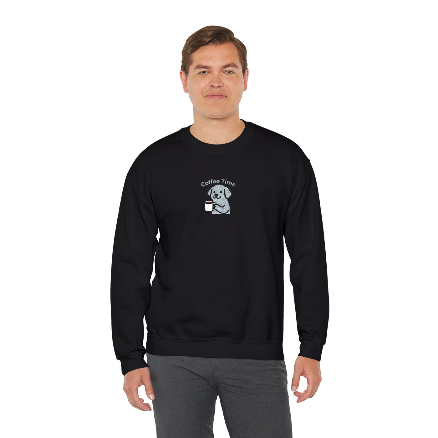 Coffee Time Dog Embroidered style 2 Unisex Crewneck Sweatshirt