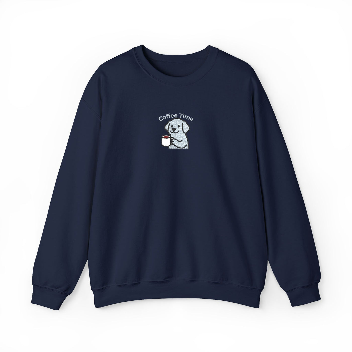 Coffee Time Dog Embroidered style 2 Unisex Crewneck Sweatshirt
