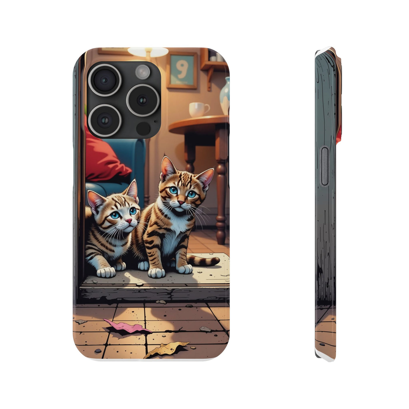 Cute Cats Slim Phone Case comic style 1, Cat Lover Gift, Impact-Resistant iPhone Case, Funny Pet Accessory, Unique Animal Design