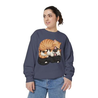 3 Cute Sleeping Cats Cozy Graphic Unisex Crewneck Sweatshirt style 5