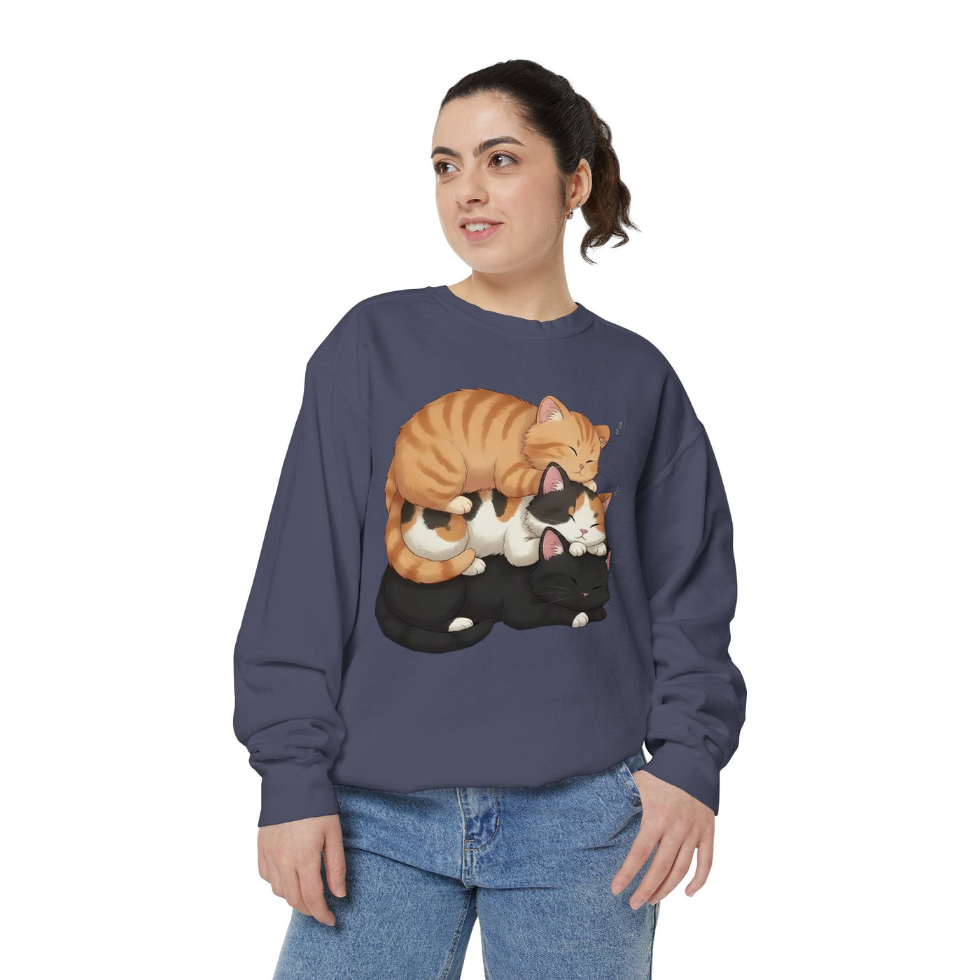 3 Cute Sleeping Cats style 5 Cozy Graphic Unisex Crewneck Sweatshirt