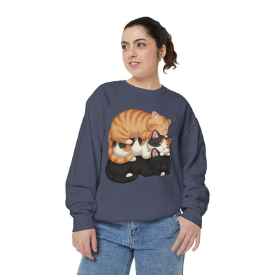 3 Cute Sleeping Cats style 5 Cozy Graphic Unisex Crewneck Sweatshirt