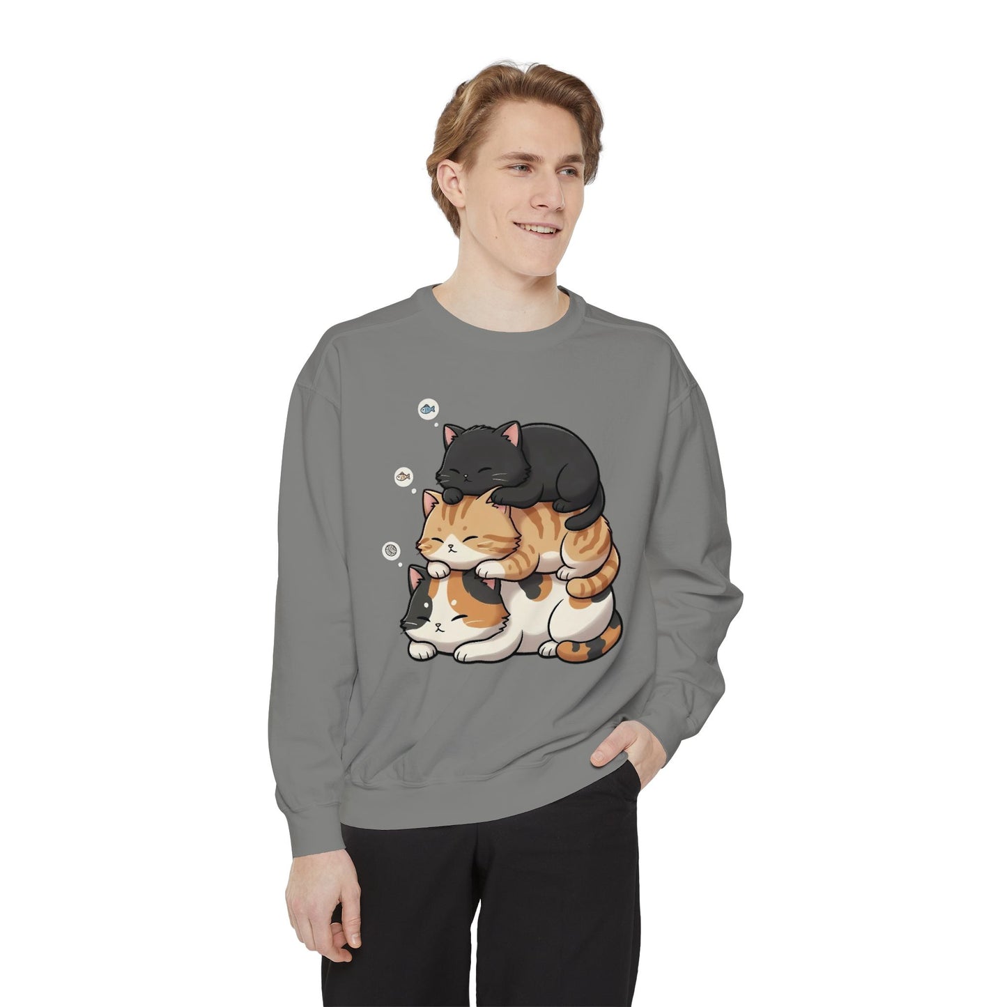 3 Cute Sleeping Cats Cozy Graphic Unisex Crewneck Sweatshirt style 8