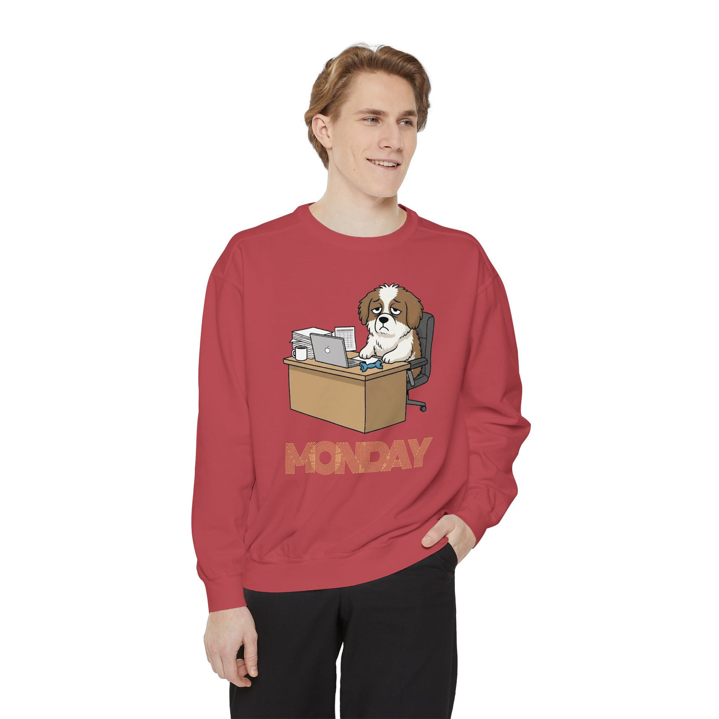 Monday Face Dog Stares Blankly Unisex Crewneck Sweatshirt style 3