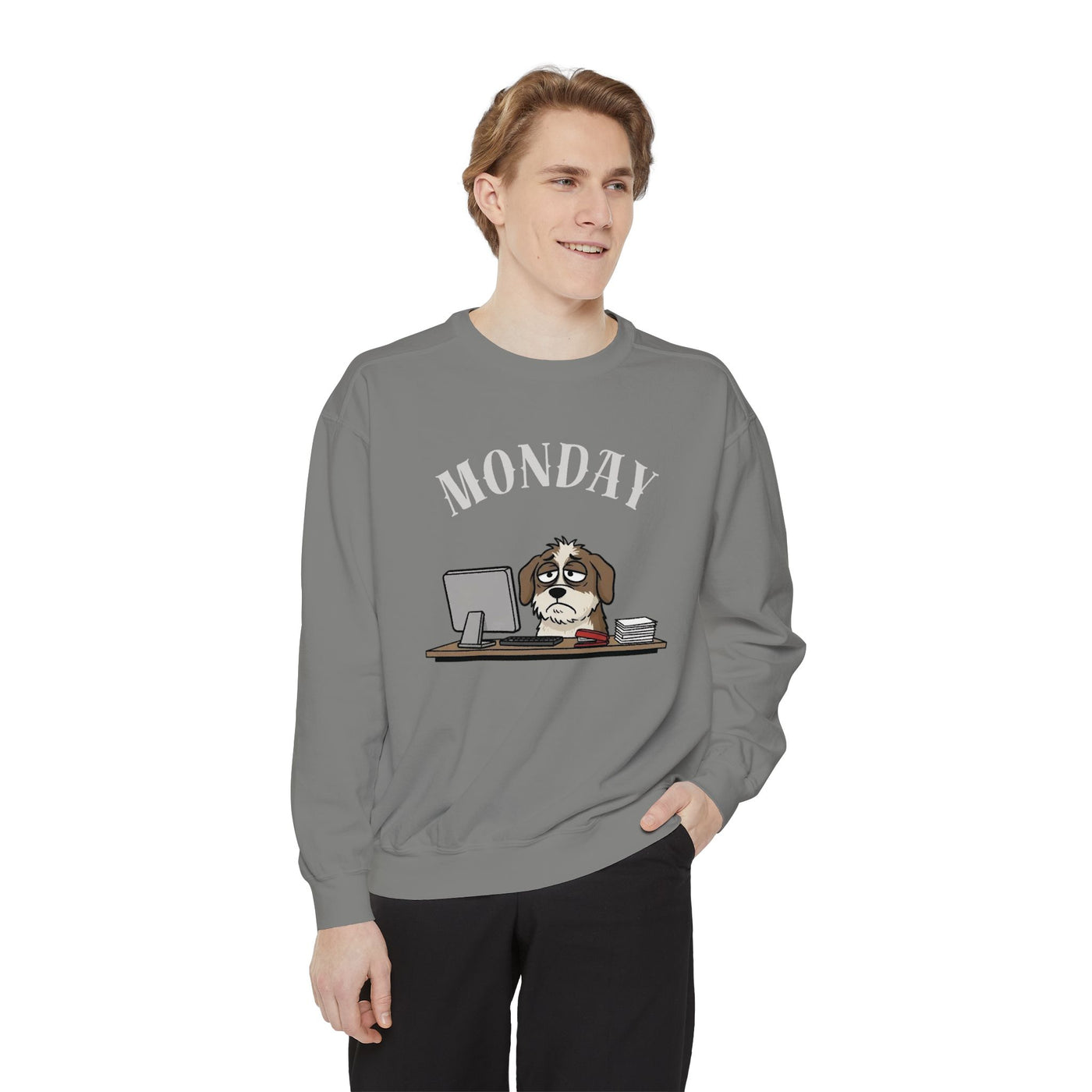 Monday Face Dog Stares Blankly Unisex Crewneck Sweatshirt style 5
