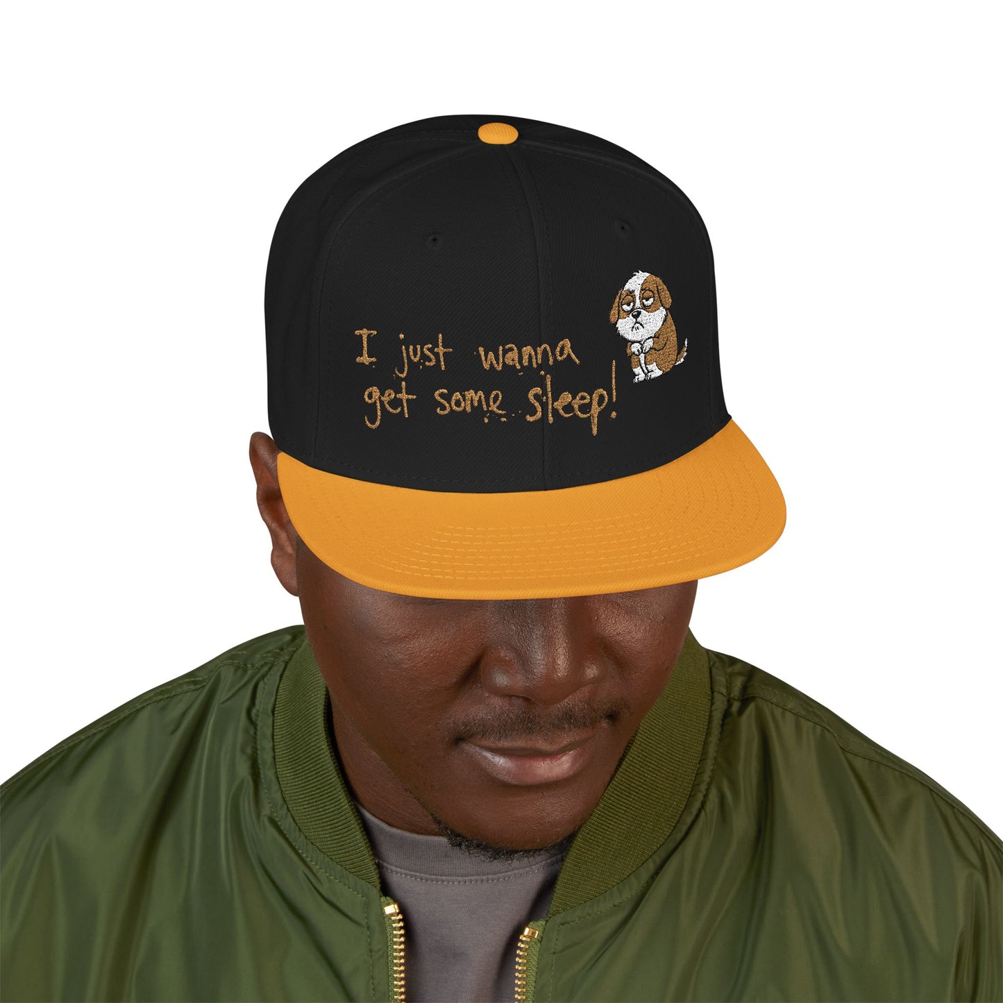 I just wanna get some sleep Embroidered Cute Puppy Snapback Hat