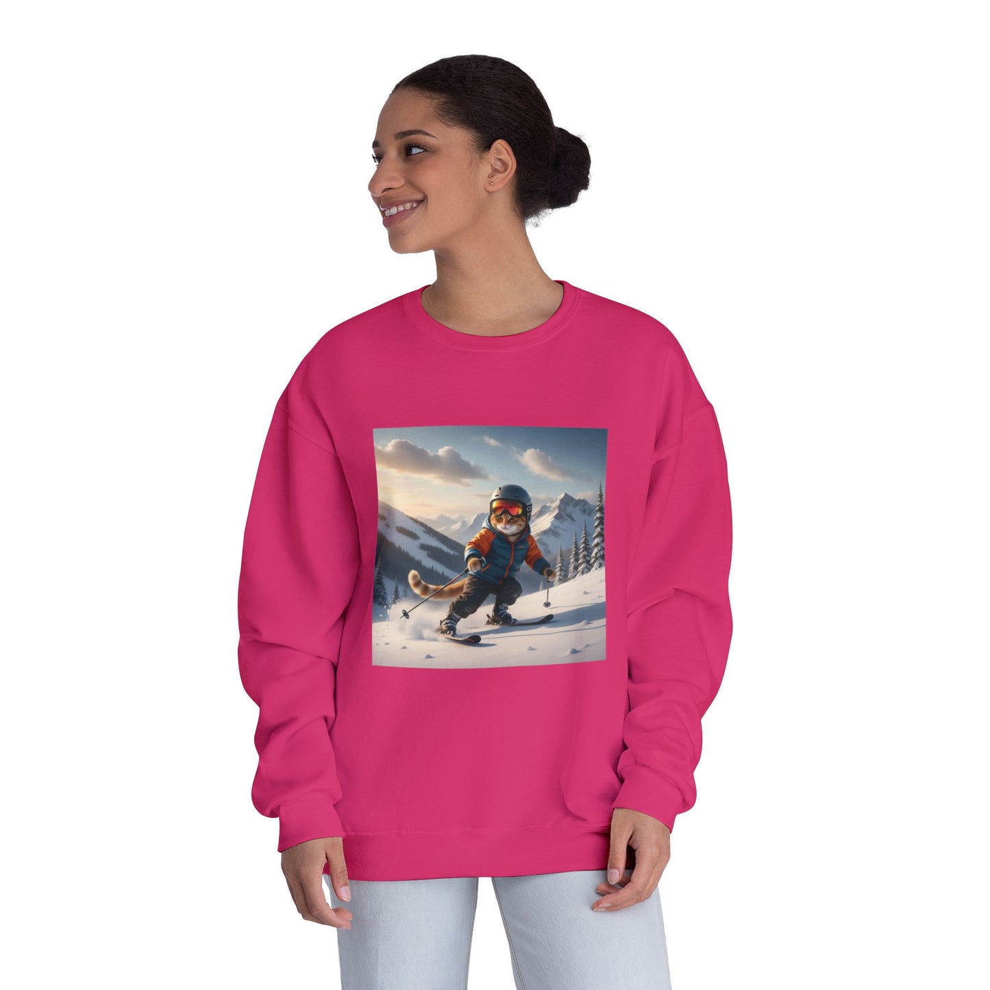 Skiing Cat Graphic Unisex NuBlend Crewneck Sweatshirt