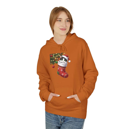 Kitten hiding in Christmas stocking Unisex Fleece Hoodie style 1