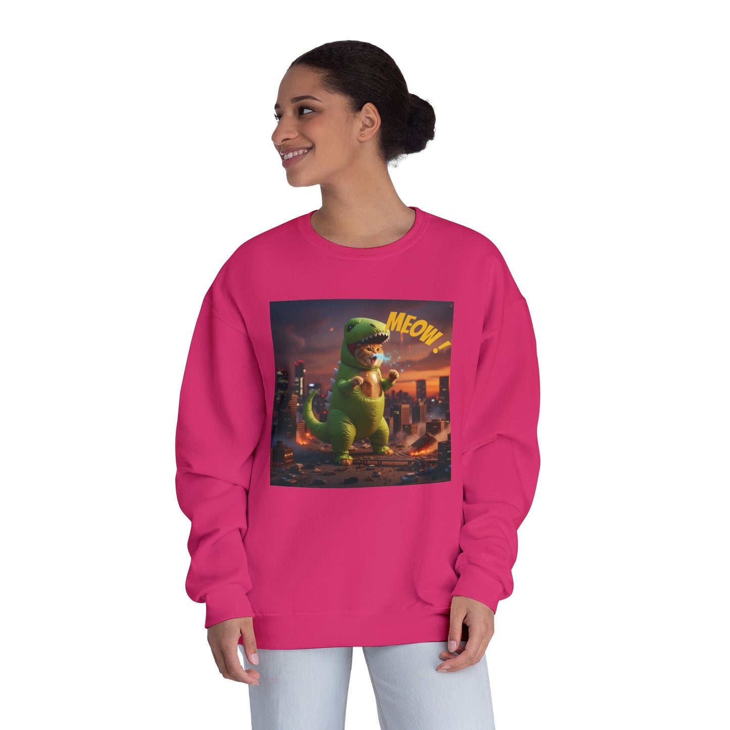 Tyrannosaurus Cat in city Unisex NuBlend Sweatshirt style 2