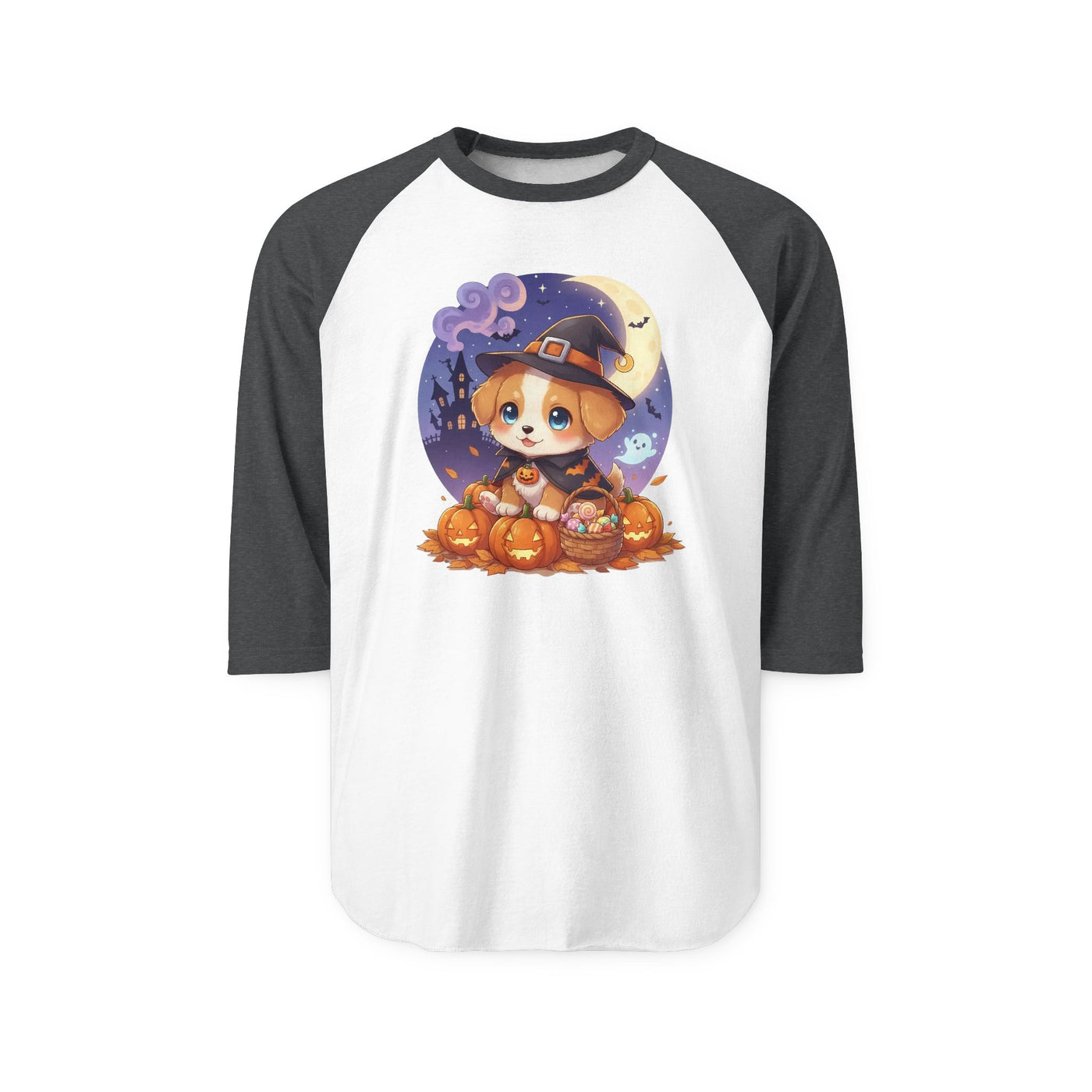 Halloween cute puppy anime style 5 Raglan Shirt, Cute Pet Shirt, Fall Apparel, Unisex Halloween Outfit, Gift for Dog Lovers, Spooky Season Tee