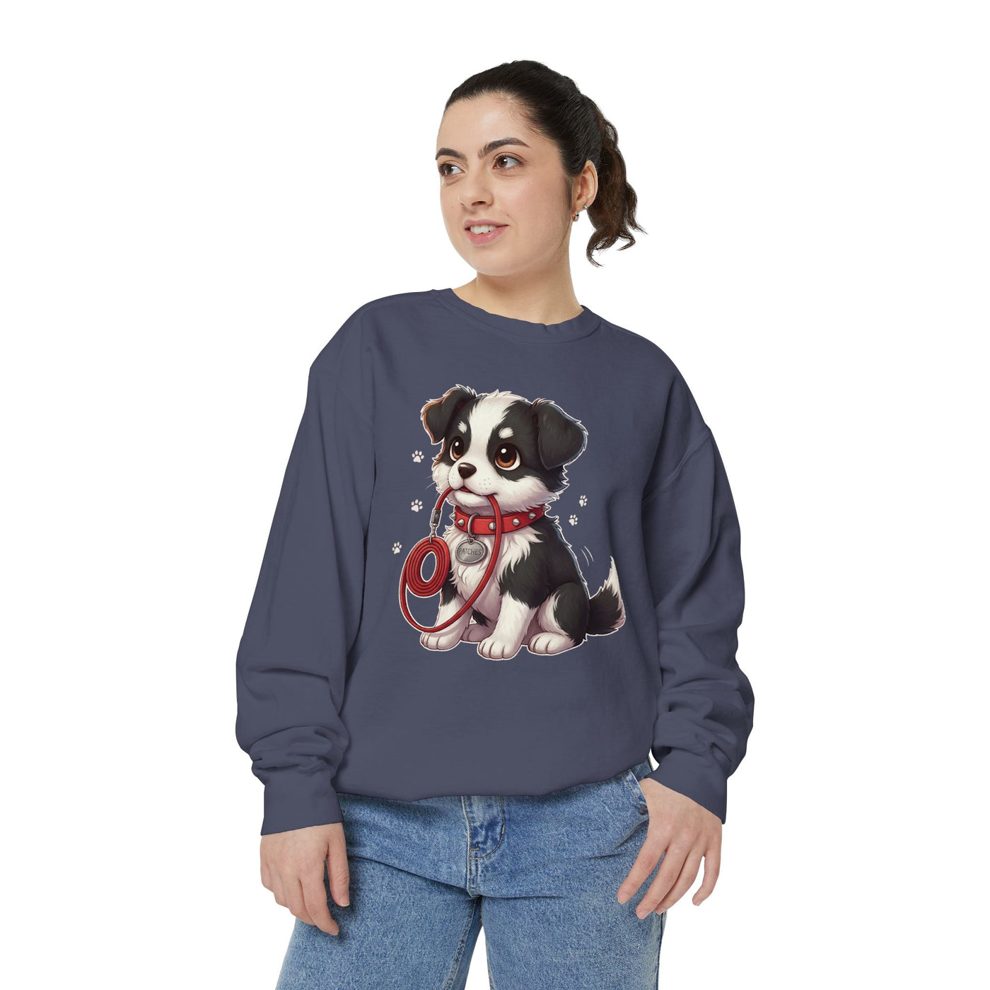 Cute Dog Walk Time style 1 Cozy Graphic Unisex Crewneck Sweatshirt