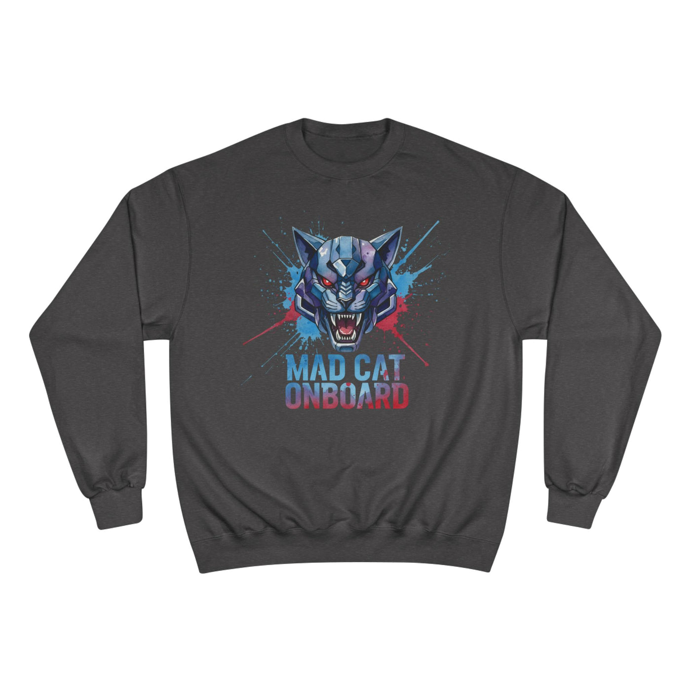 Mad Cat Onboard Graphic style 3 Champion Crewneck Sweatshirt for Gamers & Sci‑Fi Fans