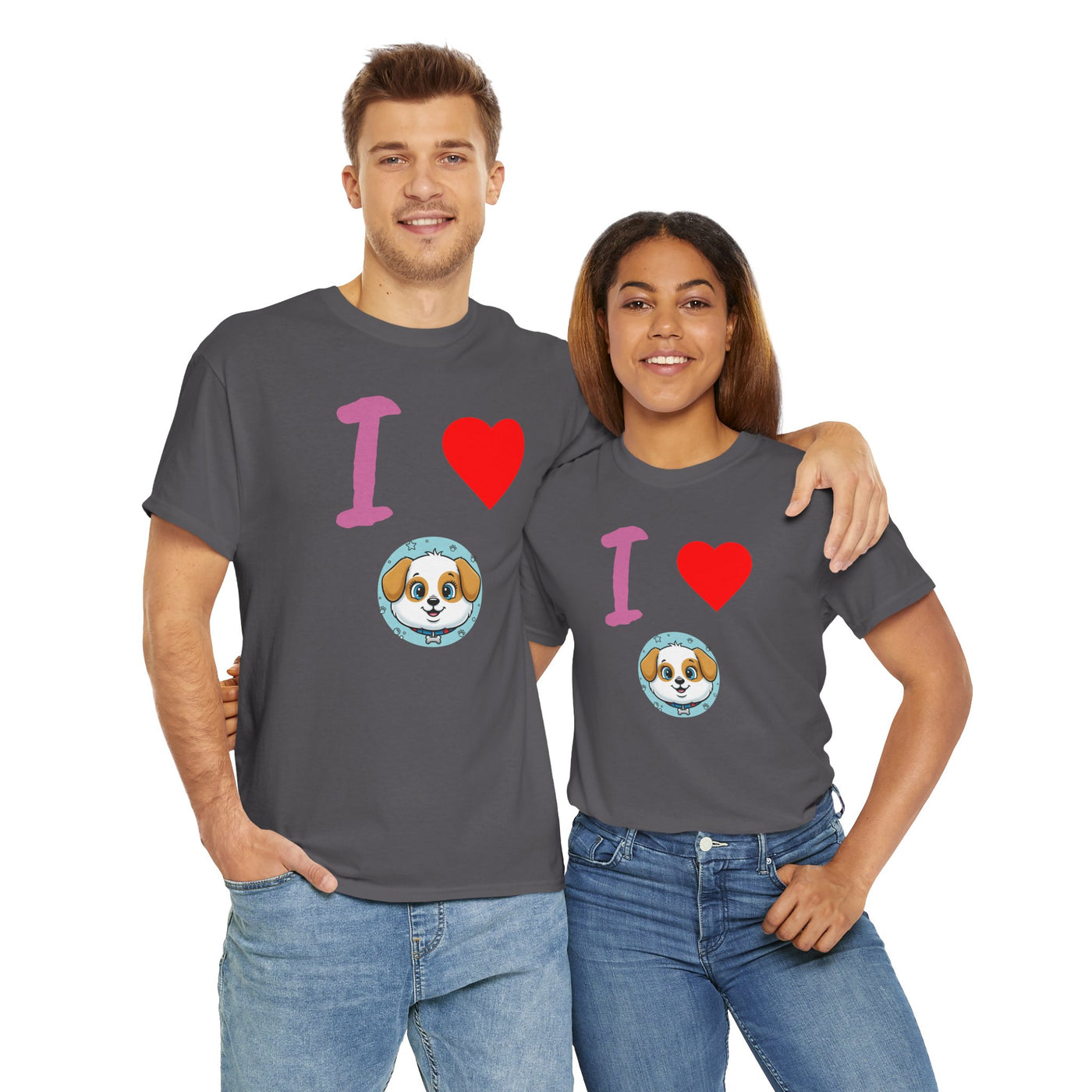 I Love Dogs in Love Unisex Tee - Cute Dog T-Shirt for Pet Lovers, Dog Owners, Sports Enthusiasts, Gifts for Animal Lovers, Casual Everyday Wear