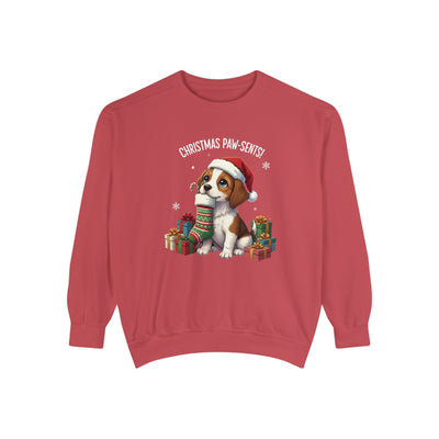 Cute Puppy waiting for Christmas presents style 3 Cozy Graphic Unisex Crewneck Sweatshirt