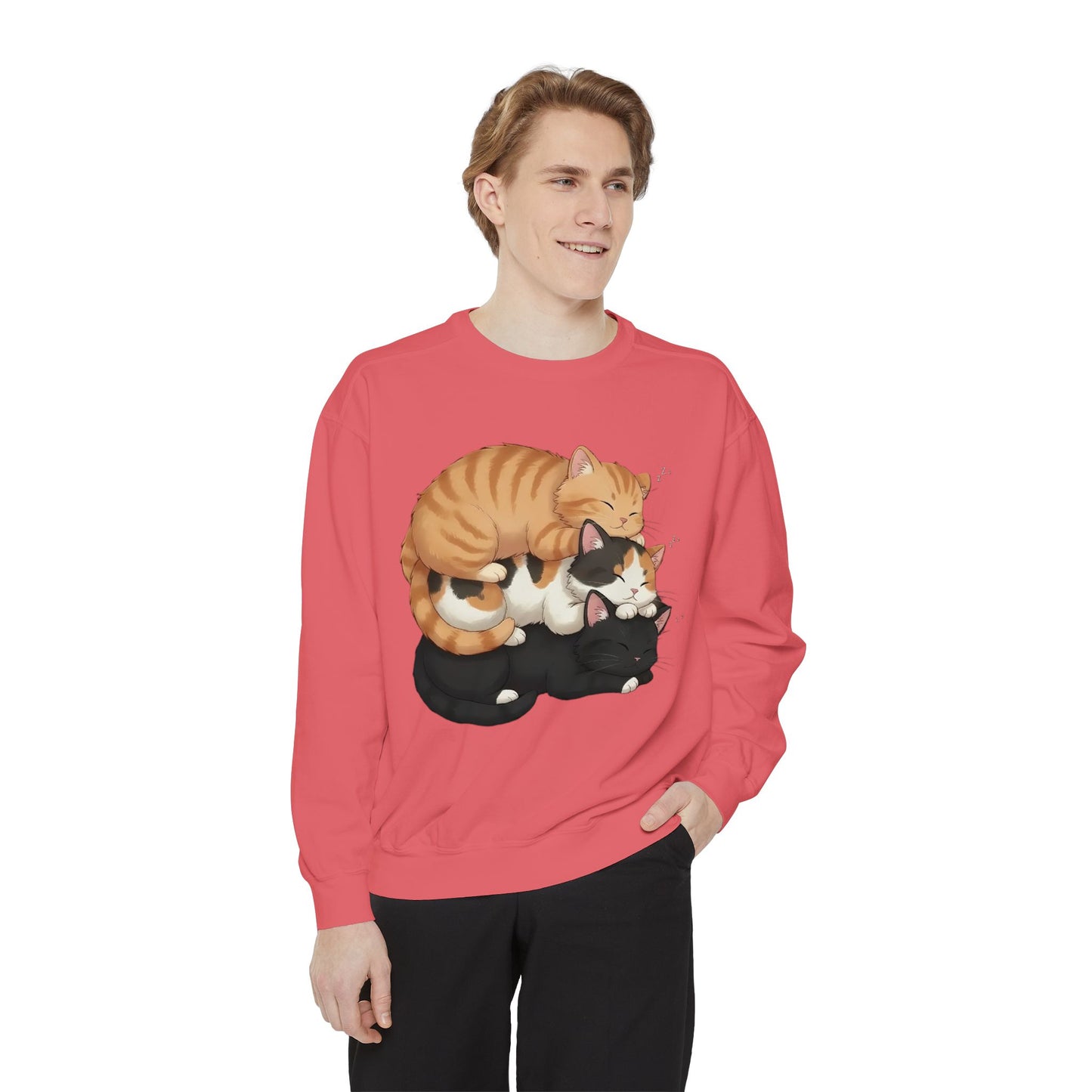 3 Cute Sleeping Cats Cozy Graphic Unisex Crewneck Sweatshirt style 5