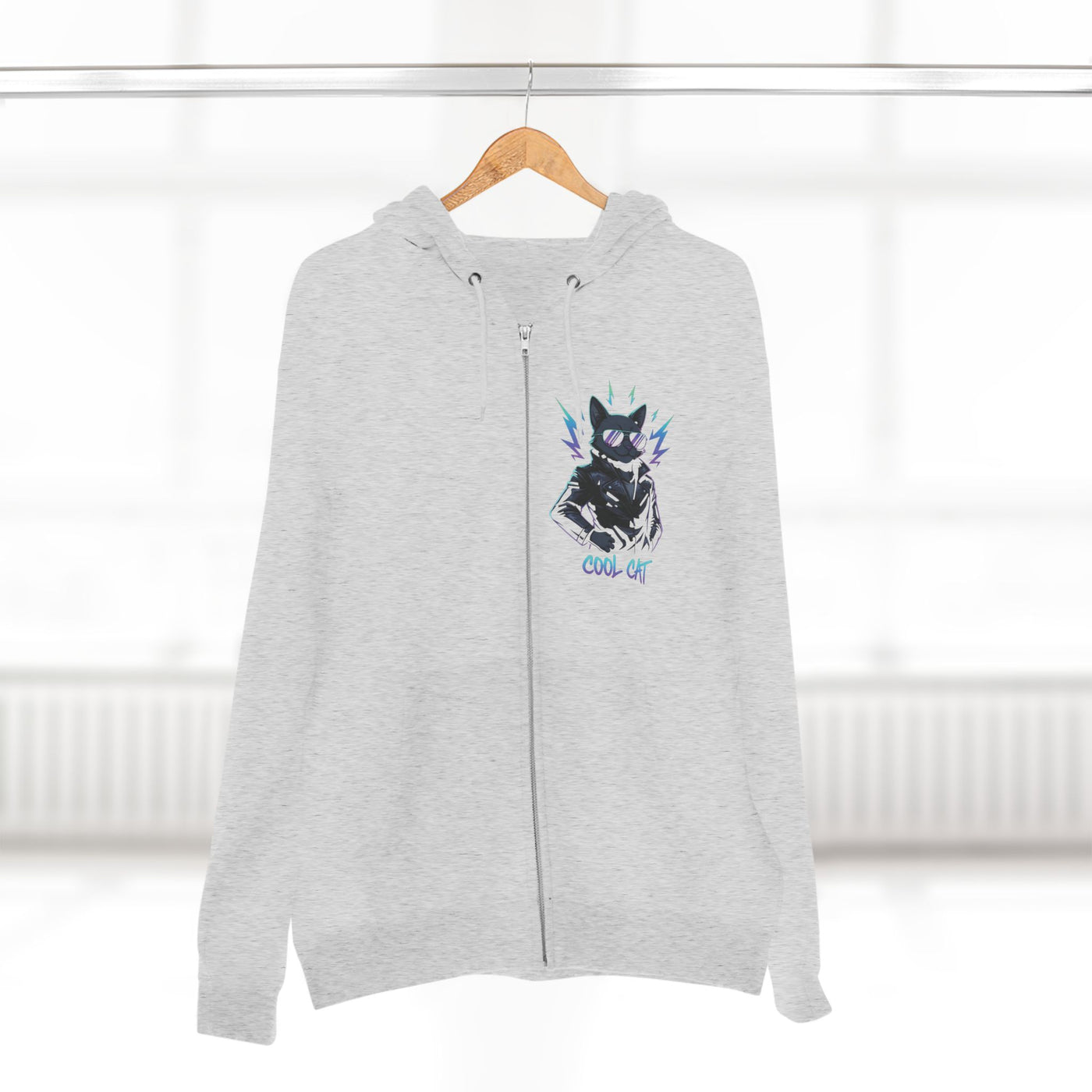 Cool Cat Unisex Zip Hoodie, Graphic Hoodie, Streetwear, Animal Lover Gift, Casual Wear, Skater Style