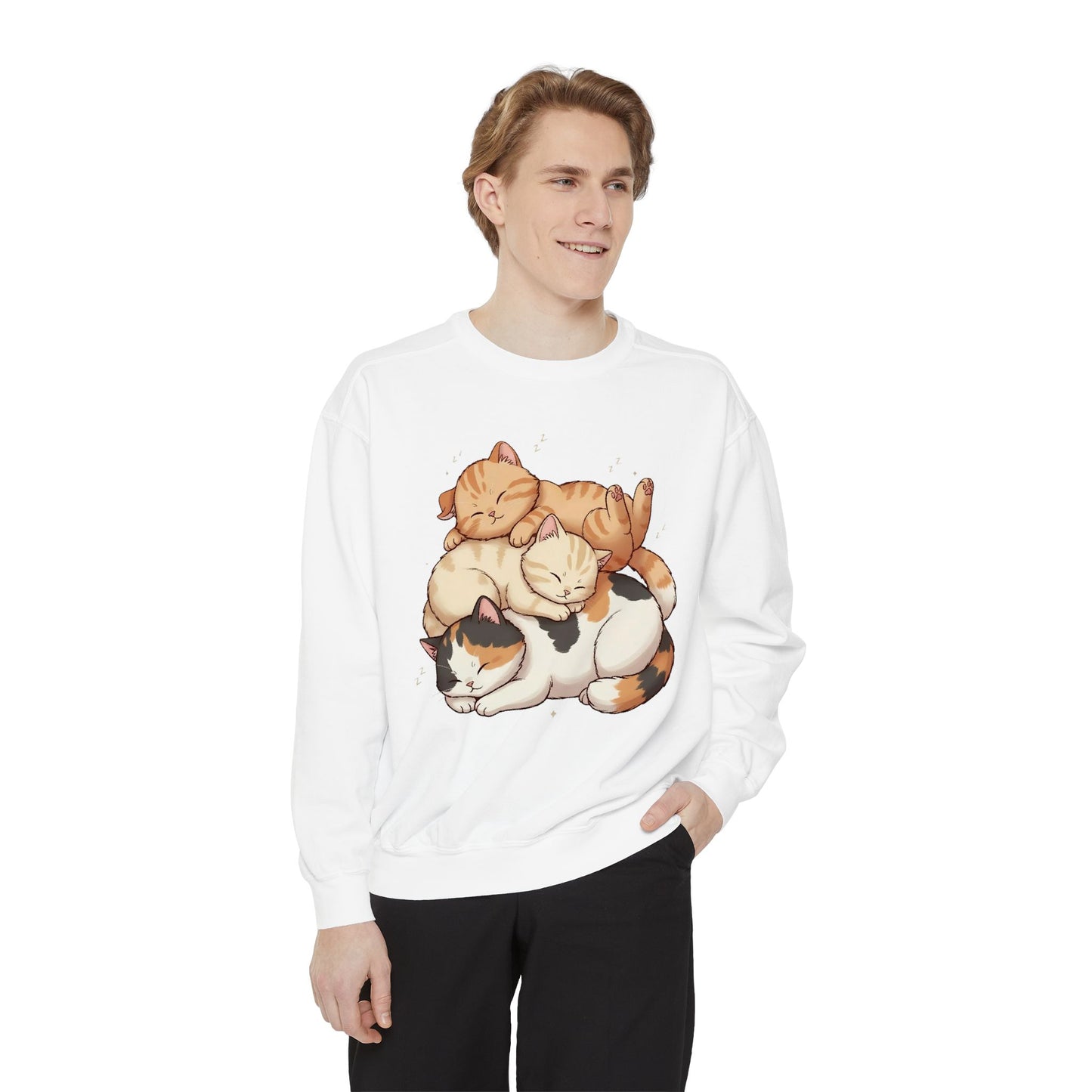 3 Cute Sleeping Cats Cozy Graphic Unisex Crewneck Sweatshirt style 1