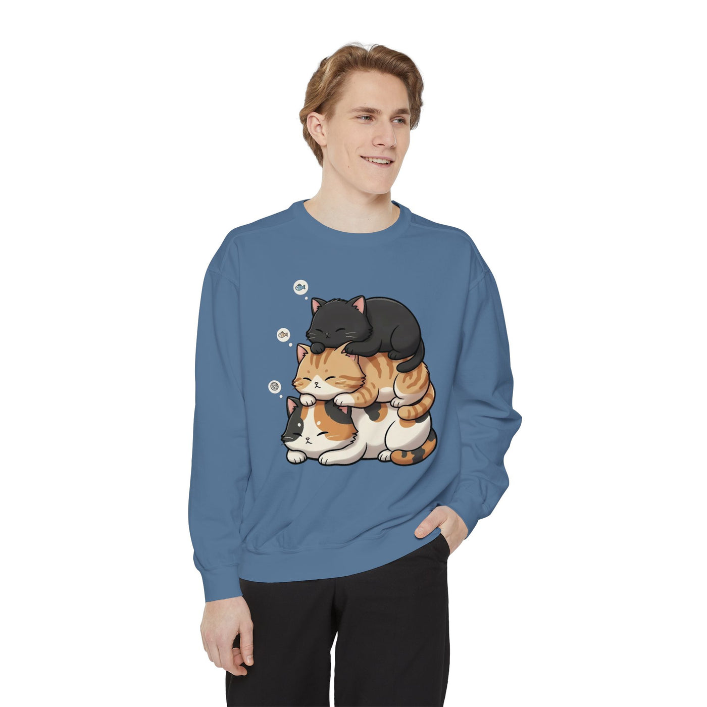 3 Cute Sleeping Cats style 8 Cozy Graphic Unisex Crewneck Sweatshirt