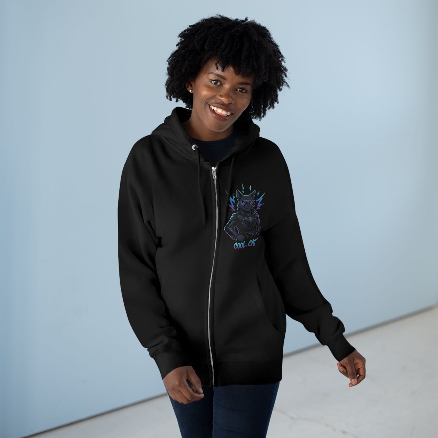 Cool Cat Streetwear Graphic Unisex Zip Hoodie