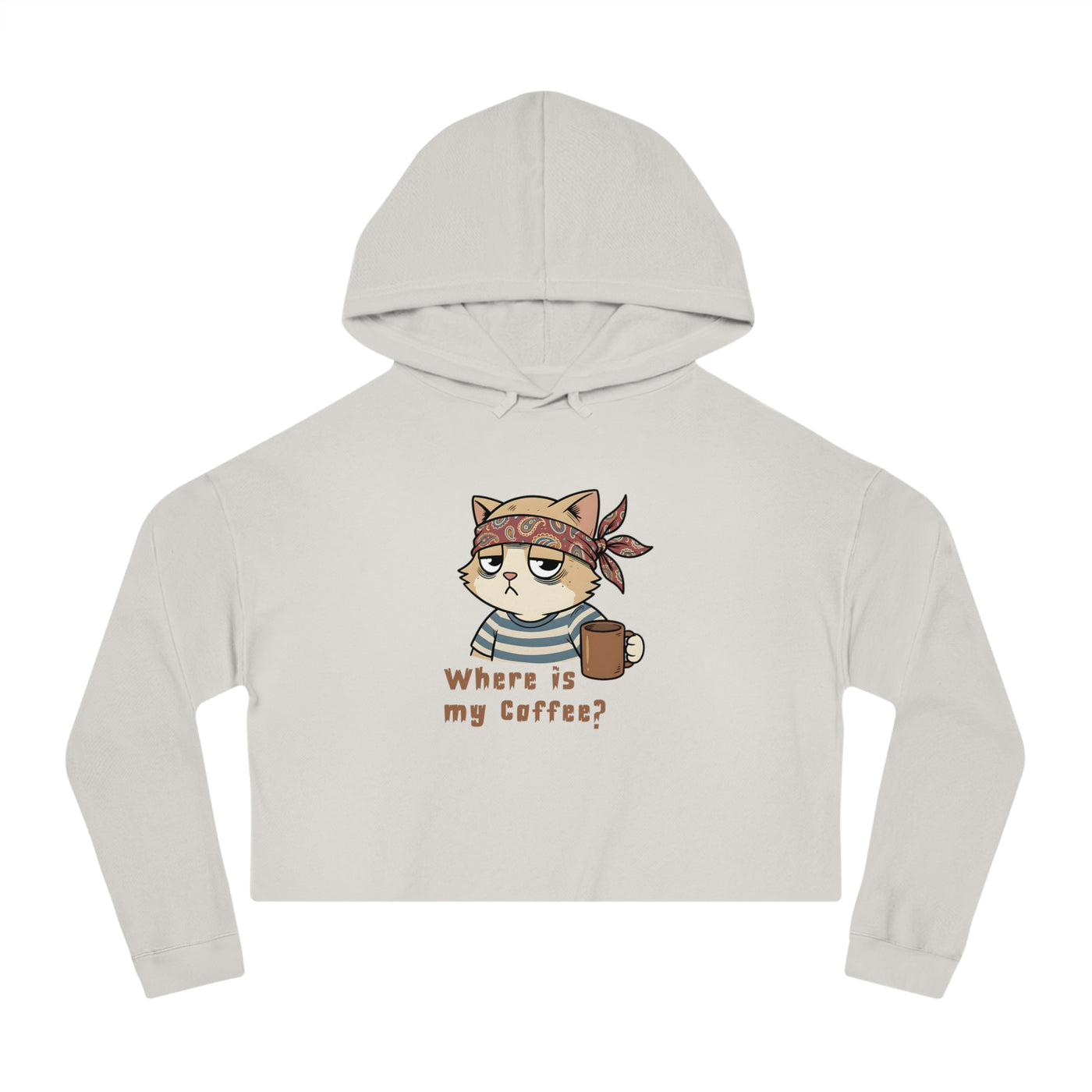 "Where is my coffee?" Cat Graphic Women Cropped Hoodie