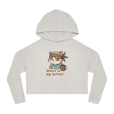 "Where is my coffee?" Cat Graphic Women Cropped Hoodie